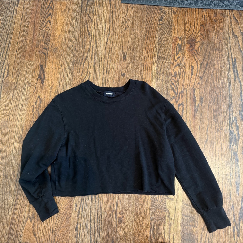 Monrow Jet Black Cropped Sweatshirt